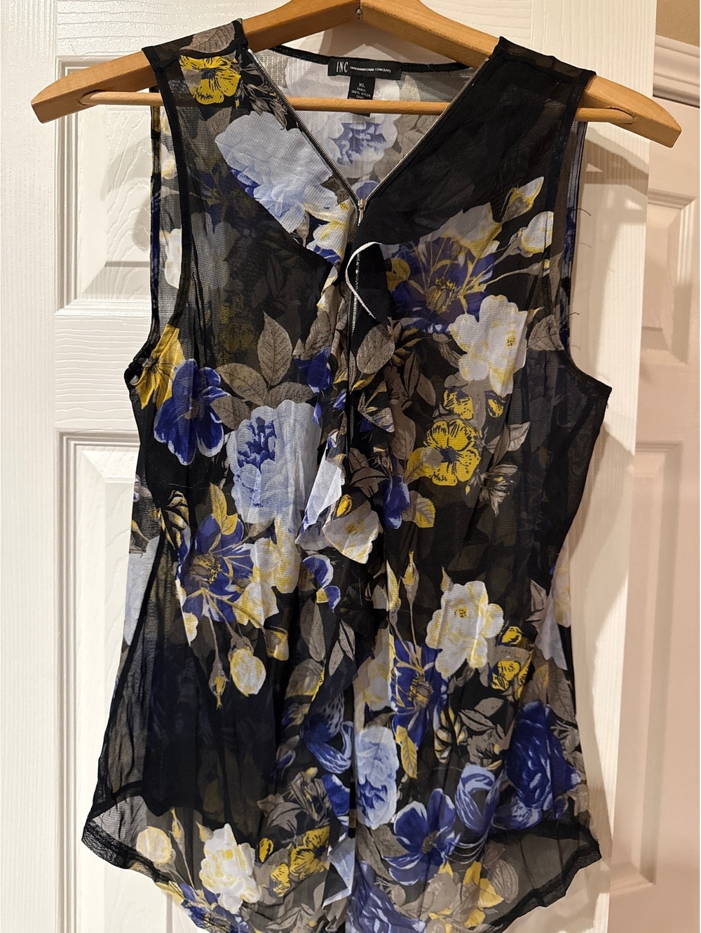 INC International Concepts Floral Sheer Sleeveless Blouse XL